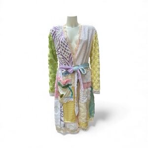 Colorful Textured Robe with Lace Trim